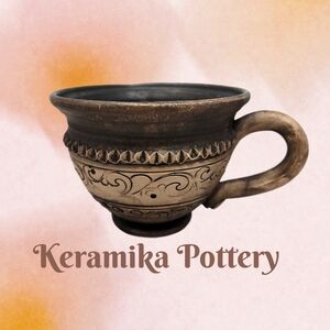 Keramika Ceramic Pottery Oversized Cup Light to Dark Browns Handmade Rustic